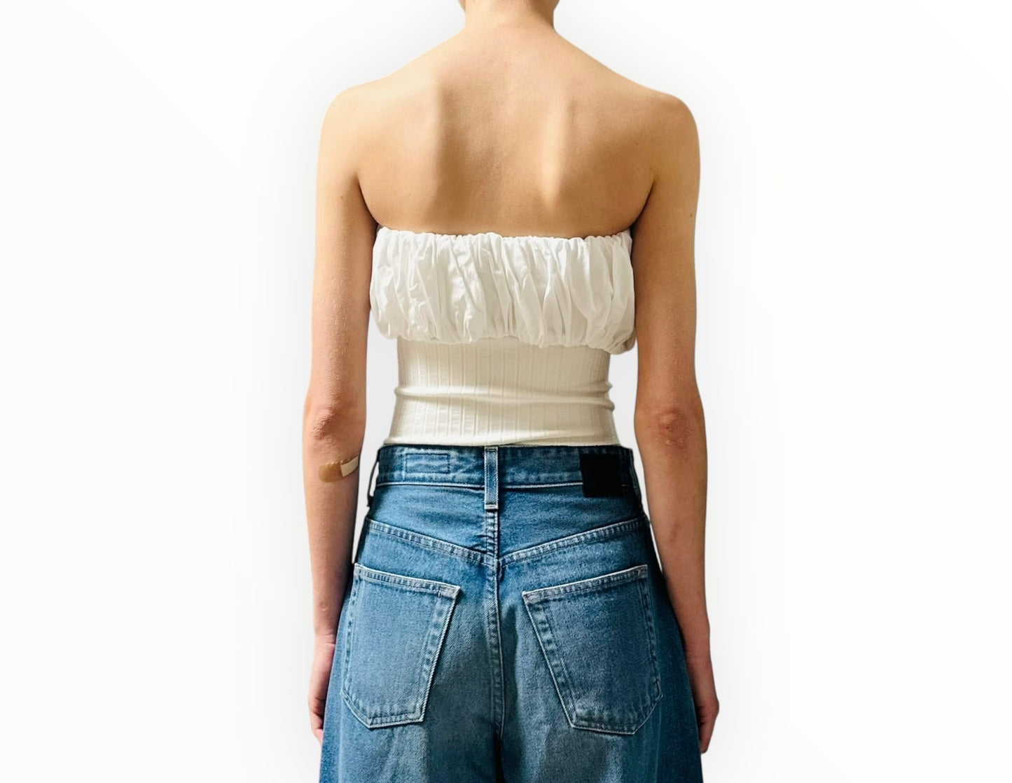 Esse Cotton Gathered Strapless Top - White - Size 6