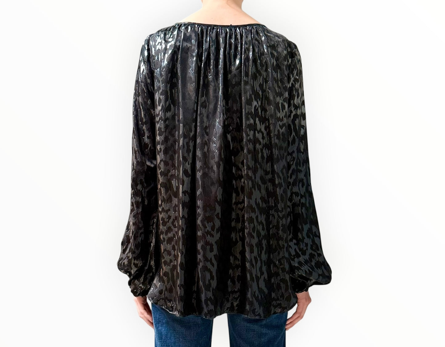 L'Agence Leopard Keyhole Shirt - Black - Size AU12