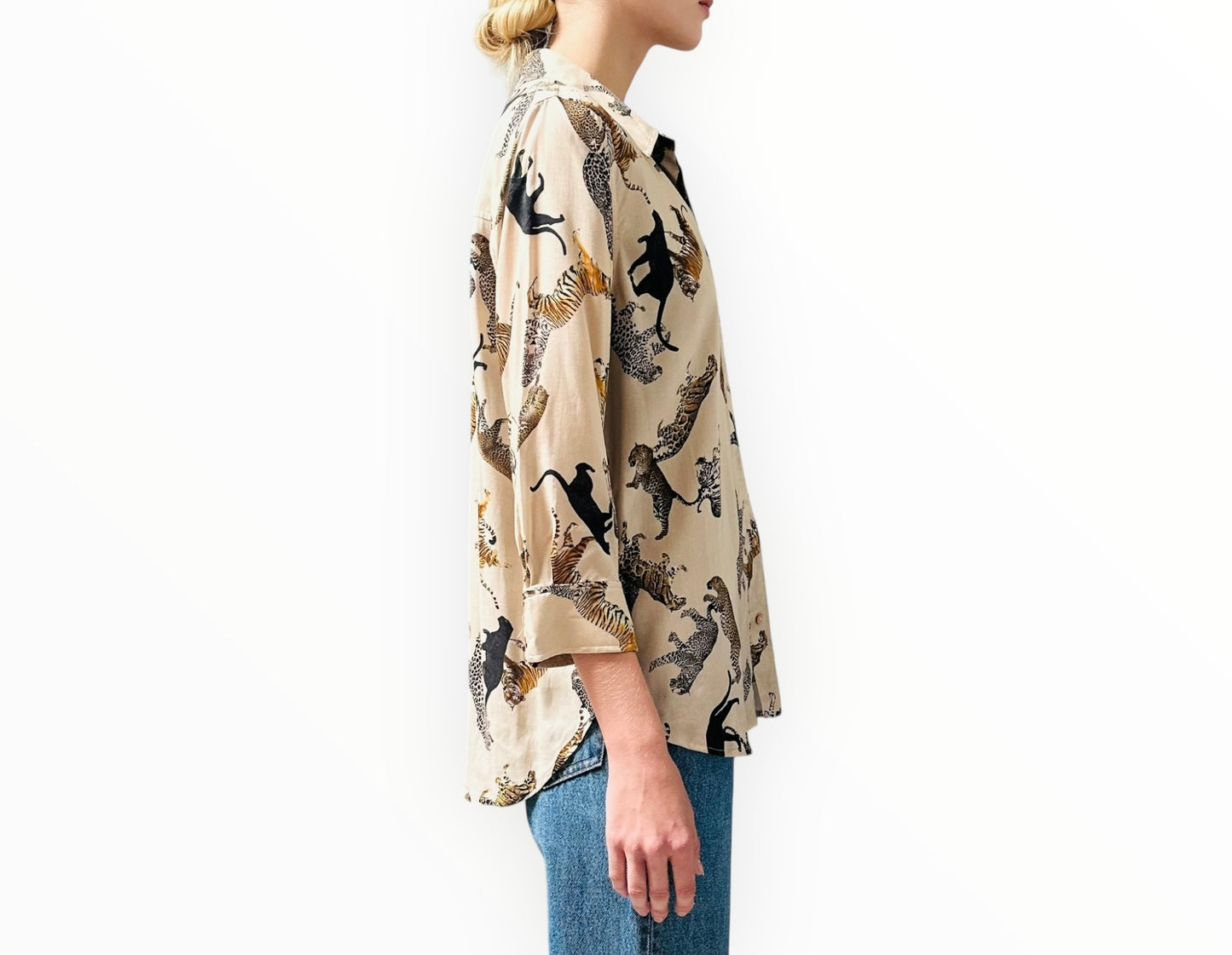 L'Agence Camille 3/4 Sleeve Shirt - Animal - Size M
