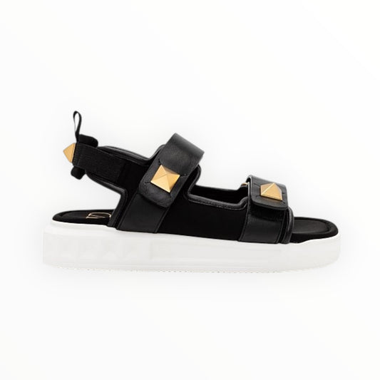 Valentino Neoprene/Leather Roman Sandals - Black - Size 41