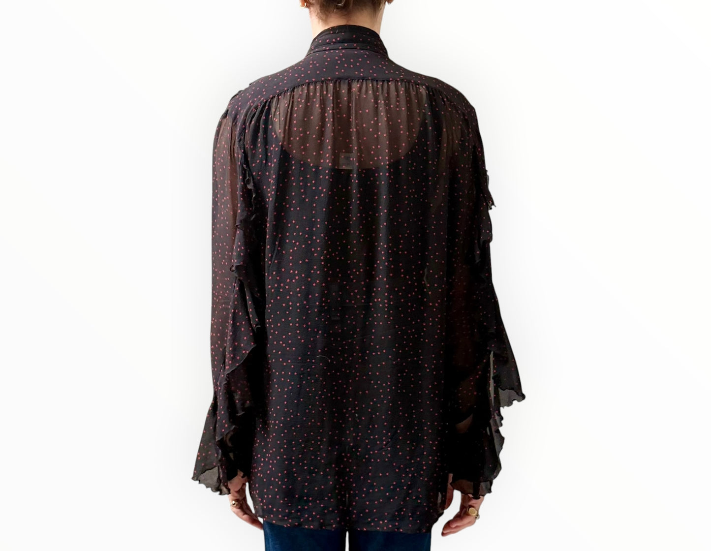 Dries Van Noten Star Ruffle Shirt - Black/Red - Size 38