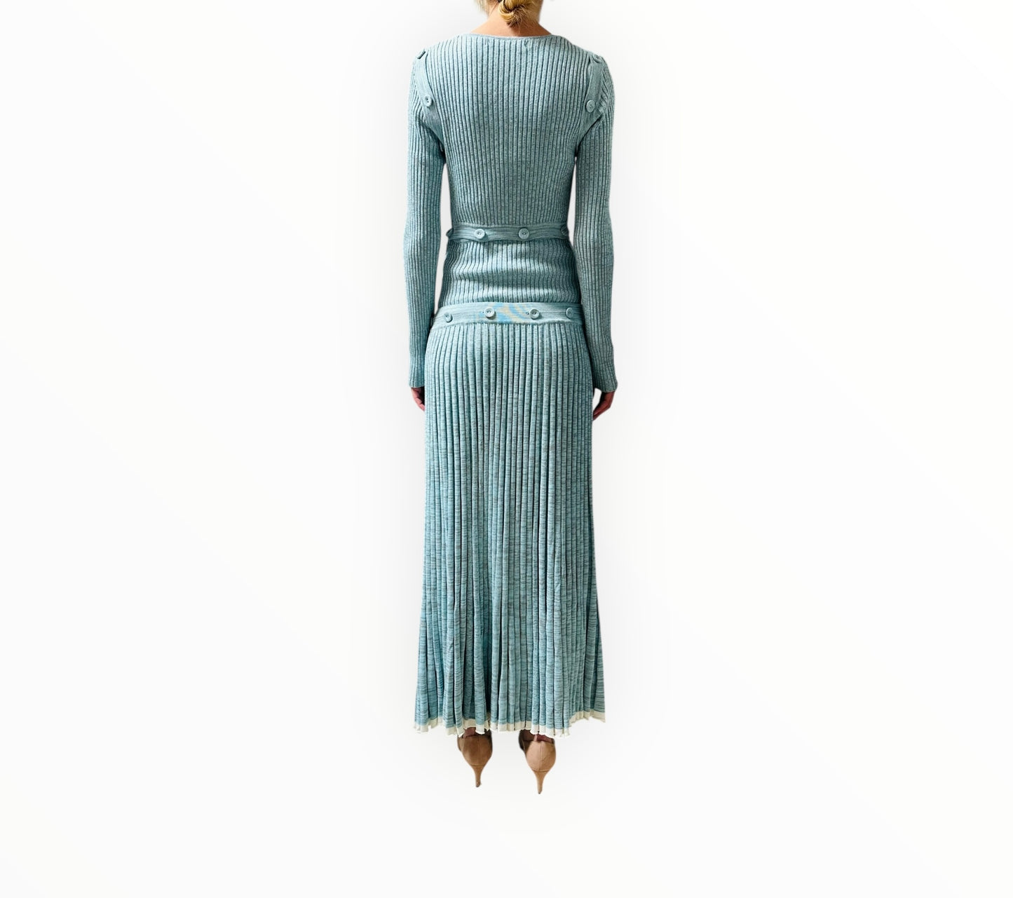 Christopher Esber Ribbed Knit Deconstruct Dress - Sage/Grey - Size S