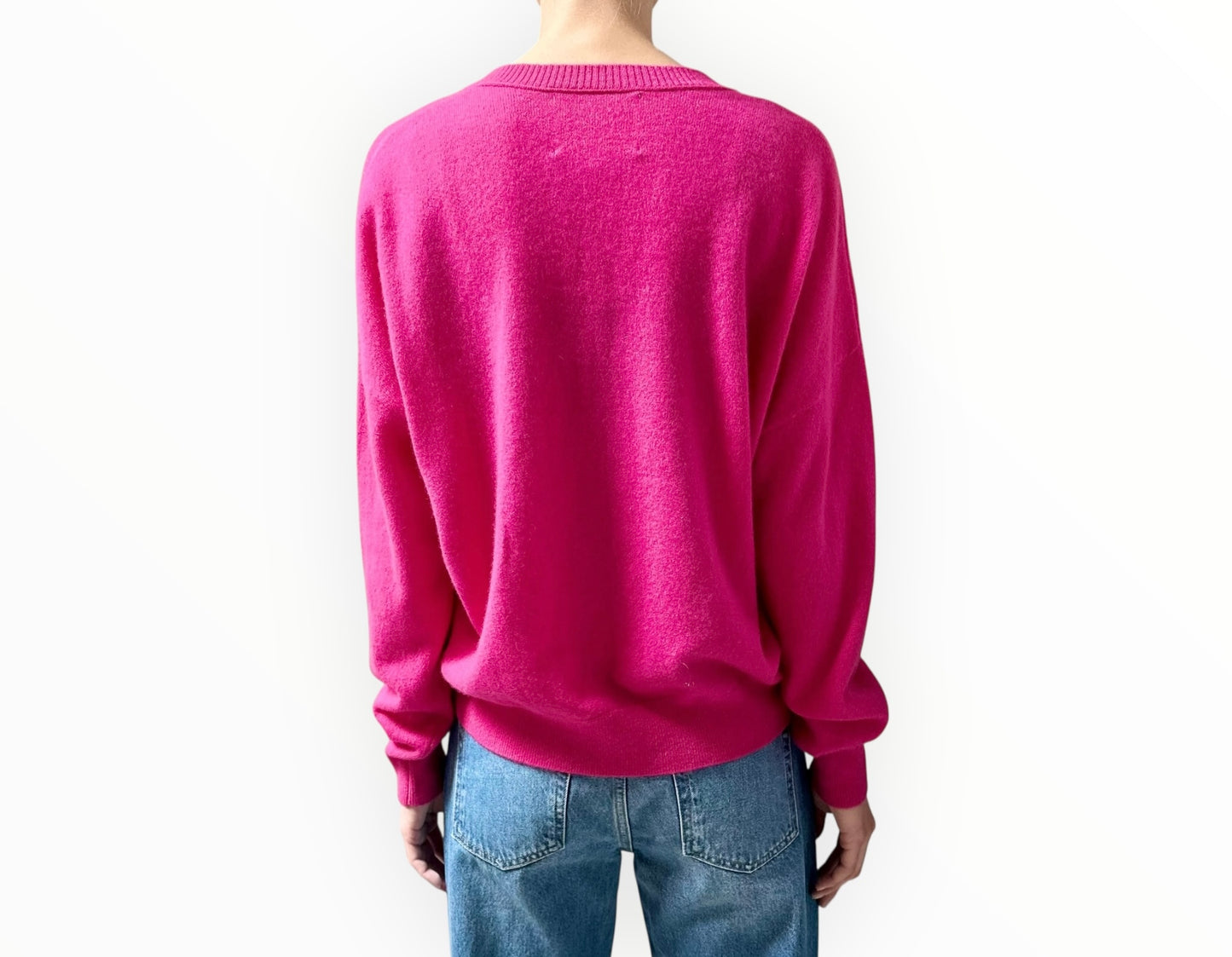 Maje Cashmere V-Neck Jumper - Hot Pink - Size 2
