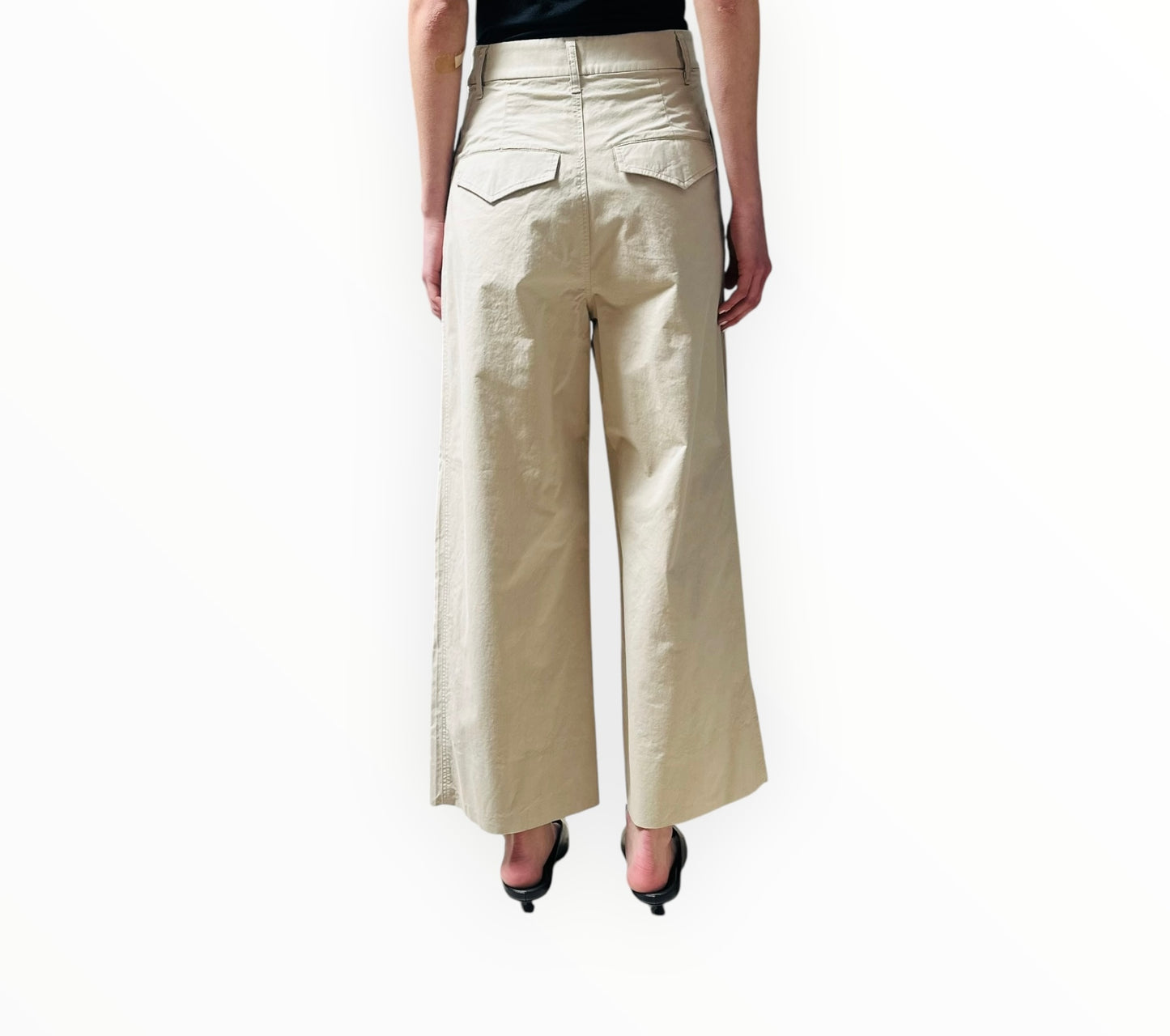 Bassike Wide Leg Cotton Pants - Beige - Size 0