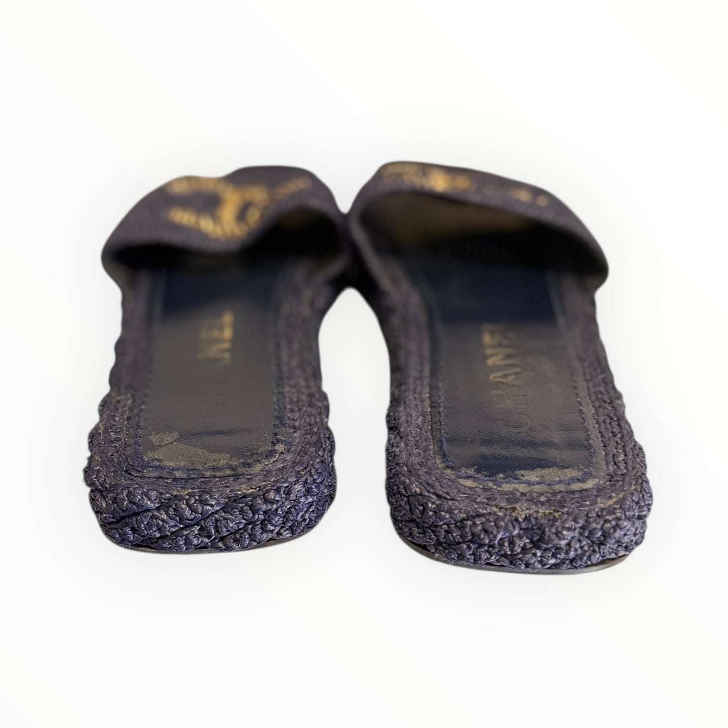 Chanel Raffia Chain Slides - Navy - Size 39
