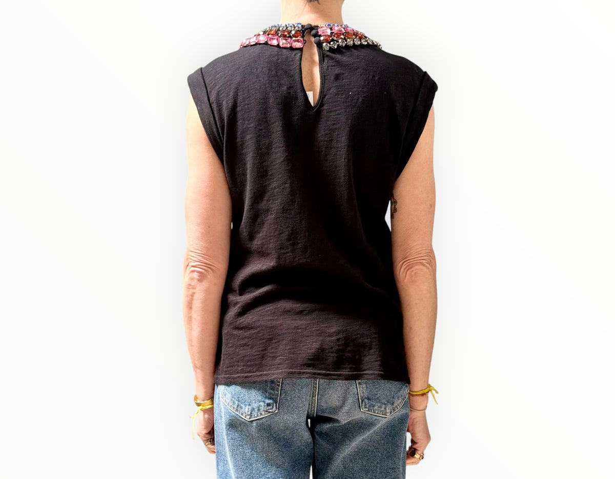 RT006293 - Cinq A Sept Rhinestone Muscle Tank- Black - Size S