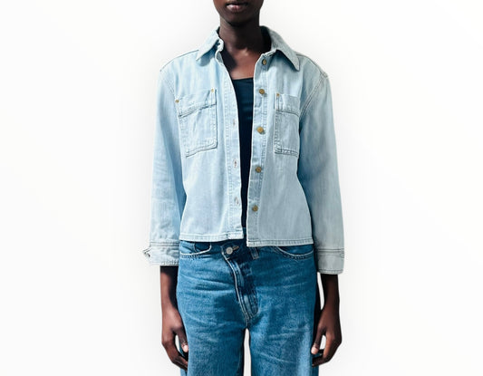 VVB by Victoria Beckham Cropped Denim Jacket - Blue - Size AU10