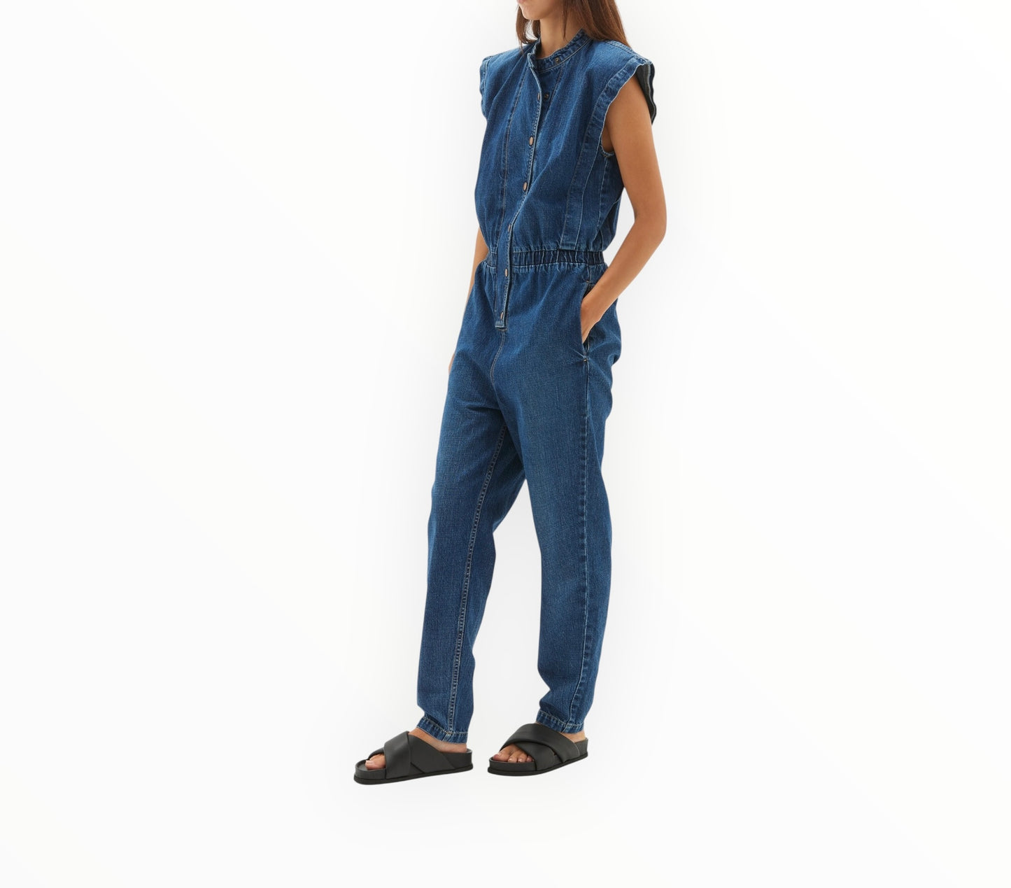 Bassike Denim Utility Jumpsuit - Dark Blue - Size XXS