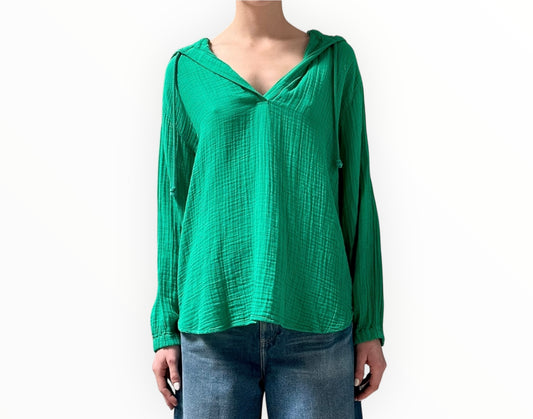Xirena Cotton Gauze Hoodie - Emerald - Size S