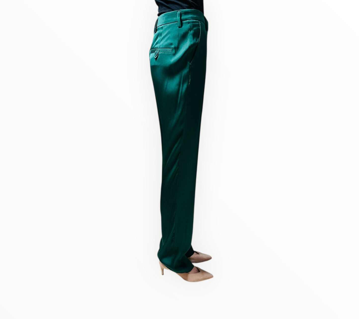 Anine Bing Silk Flat Front Pants - Forrest Green - Size 36