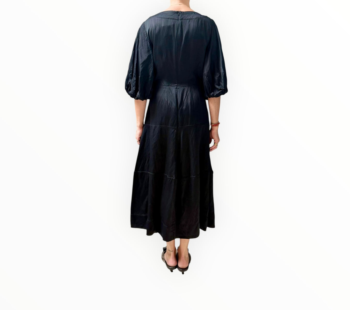 Lee Mathews Puff Sleeve Tiered Dress - Black - Size 3