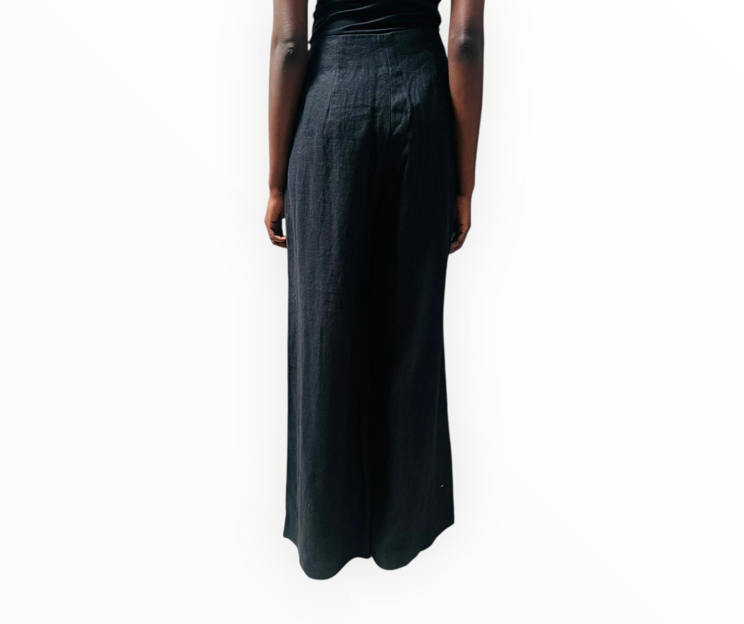 St Agni Linen Wide Leg Pants - Black - Size L