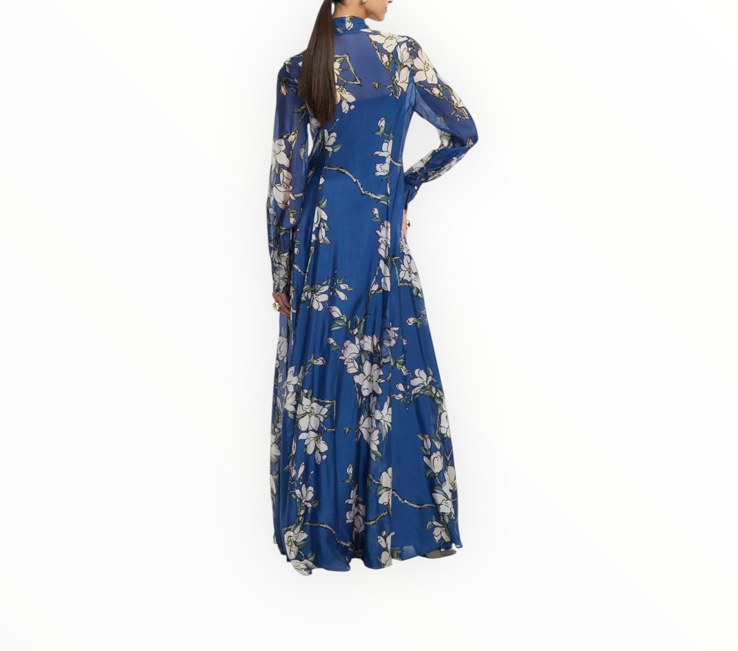 Leo Lin Lilith Tie Neck Maxi Dress - Blue Multi - Size 12
