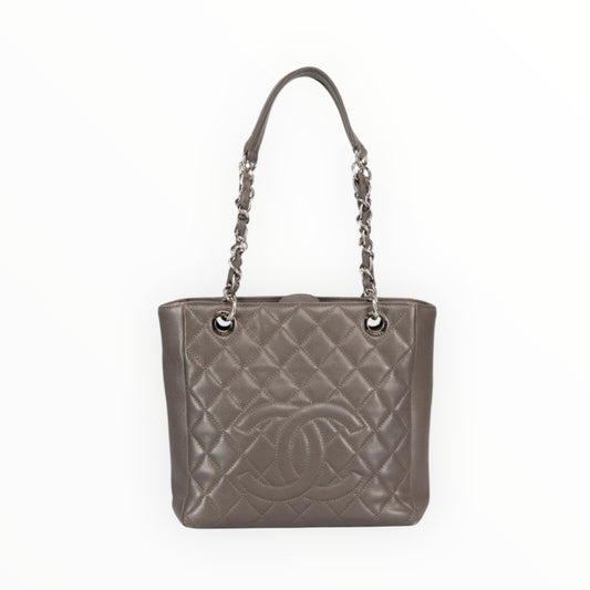 Chanel Quilted Caviar Petite Shopping Tote - Mushroom