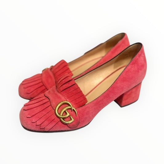 Gucci Marmont Low Heel Suede Loafers - Hot Pink - Size 38.5