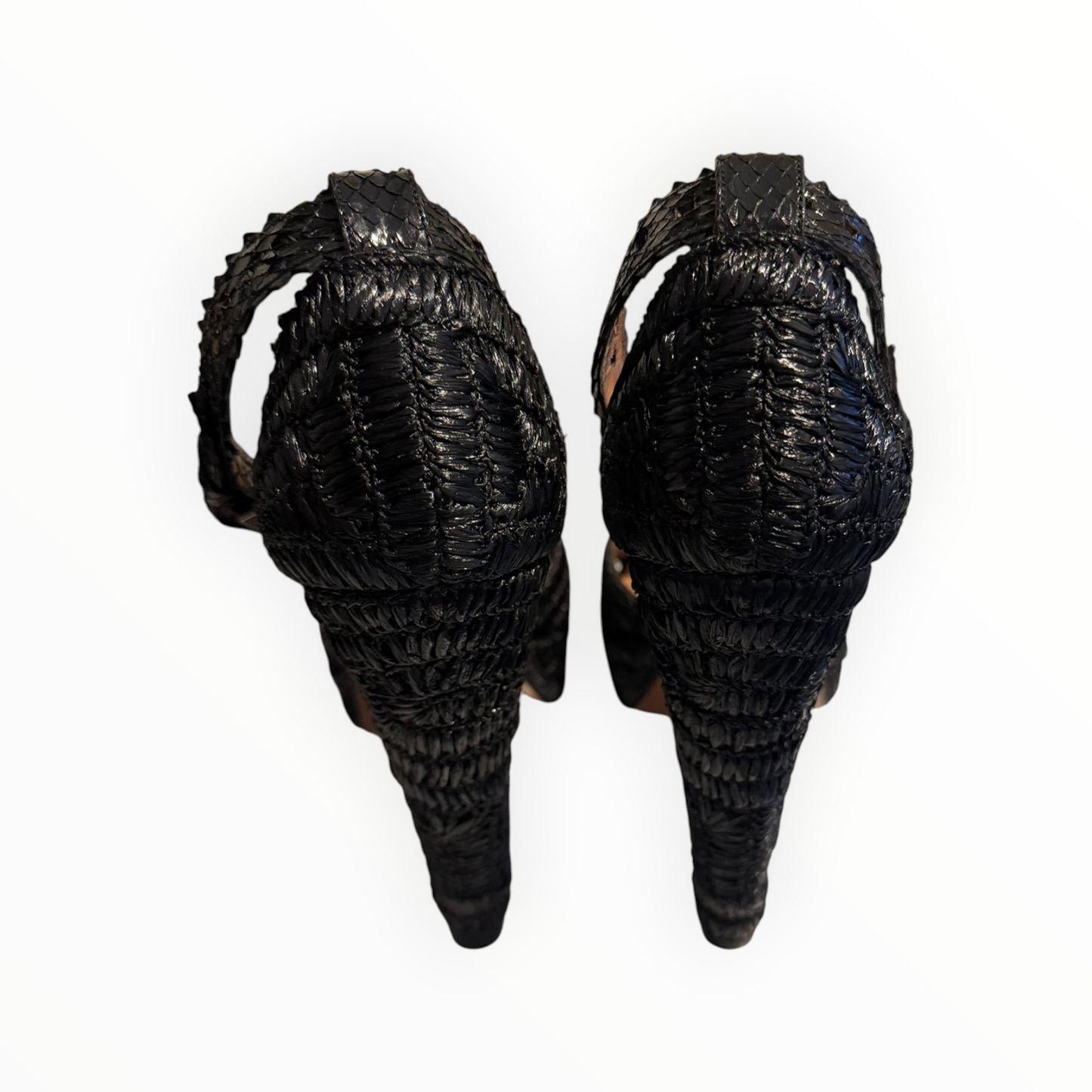 Alaia Raffia Platform Sandals - Black - Size 39