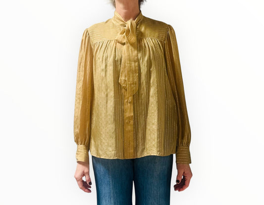 Chloe Lurex Striped Tie Neck Shirt - Ceramic Green - Size 36