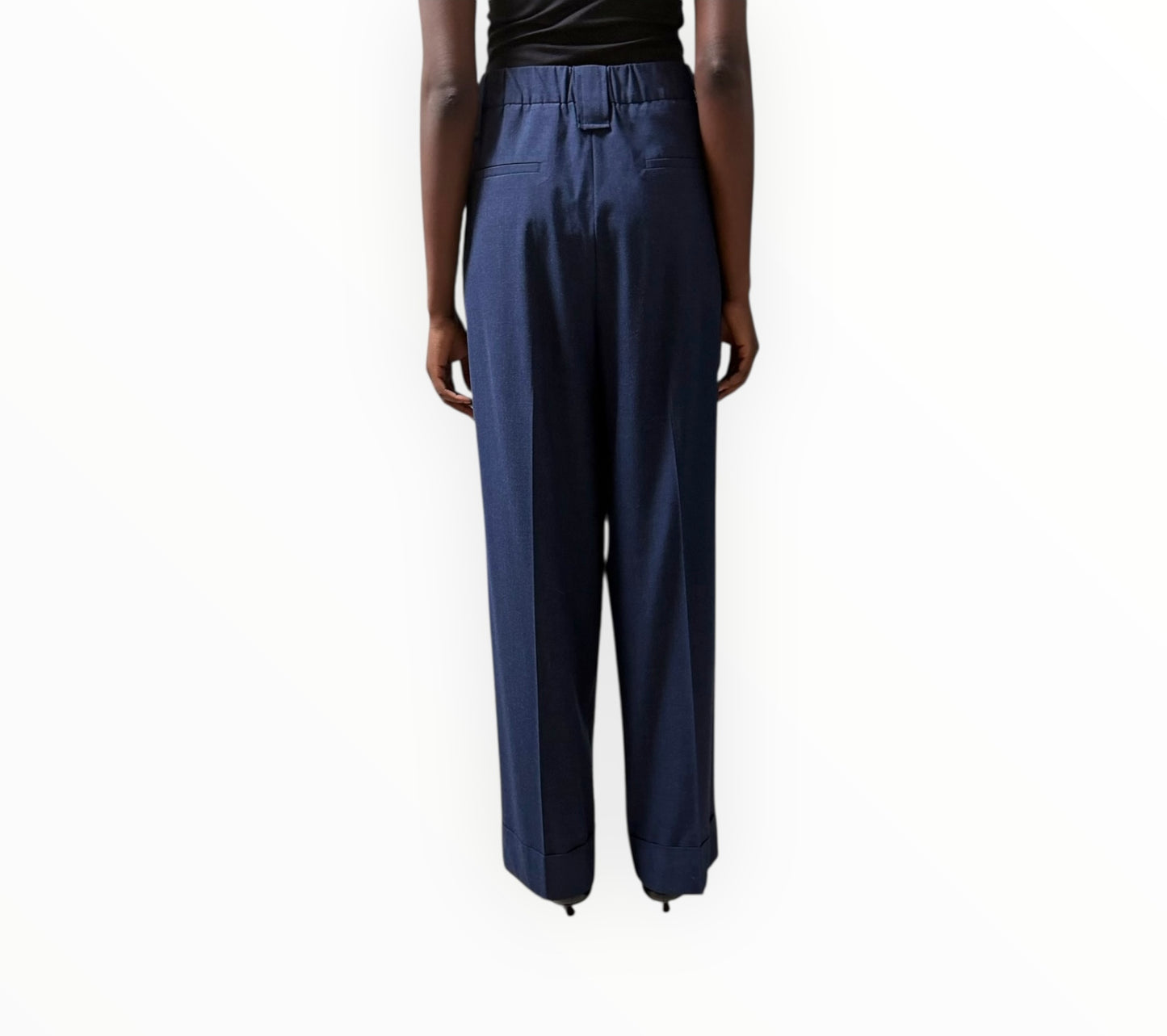Ganni Cuffed Hem Pants - Navy Marle - Size 40