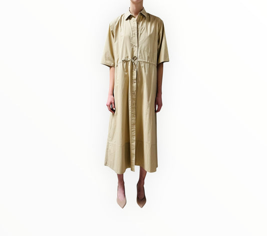 Jac + Jack Button Through Tie Waist Dress - Dark Beige - Size 10