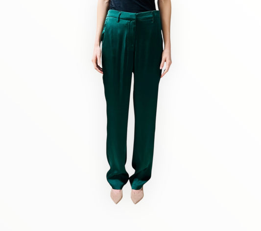 Anine Bing Silk Flat Front Pants - Forrest Green - Size 36
