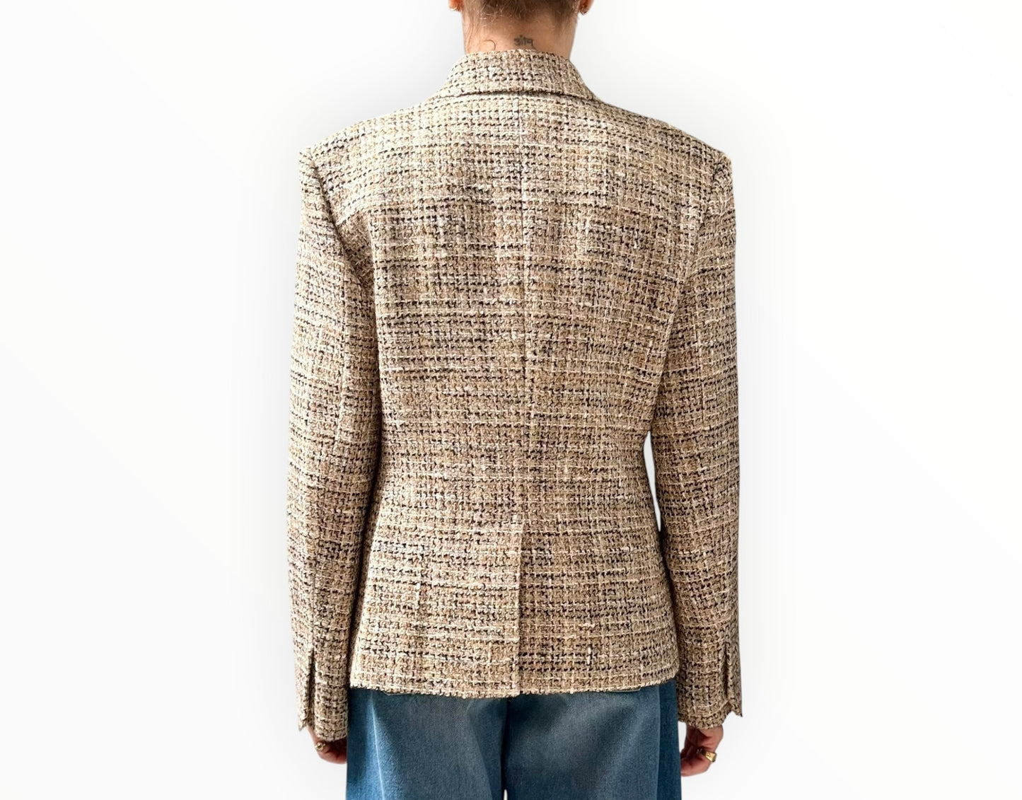 Theory LS Miltary Tweed Jacket - Beige - Size AU14