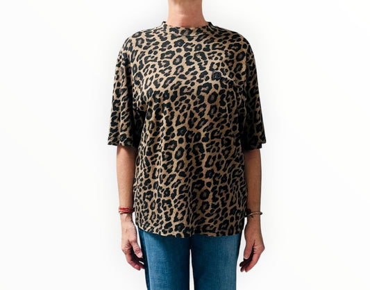 Anine Bing Animal Print Tee - Black/Brown - Size S