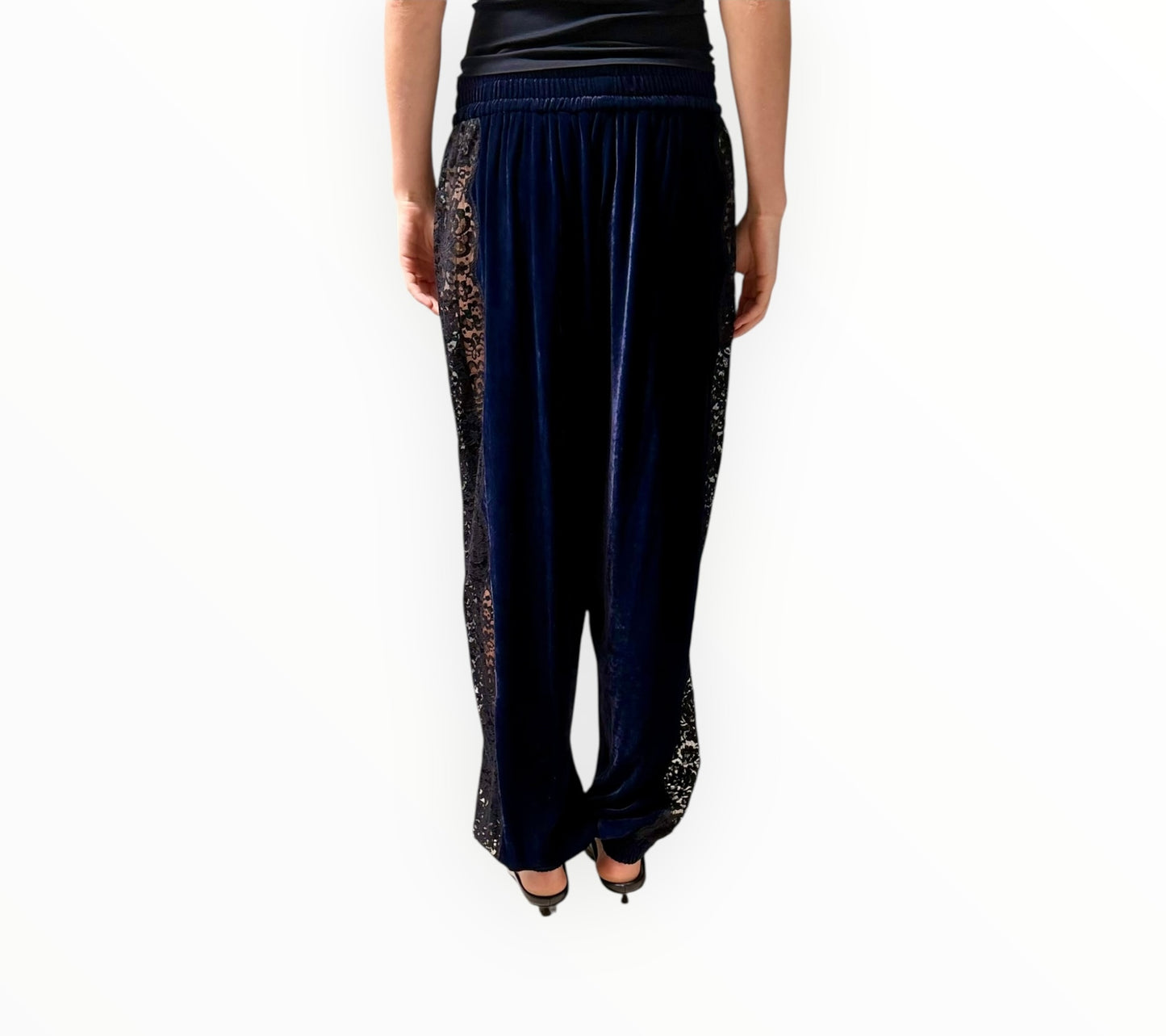 Stella McCartney Lace and Velour Track Pants - Blue/Black - Size 44