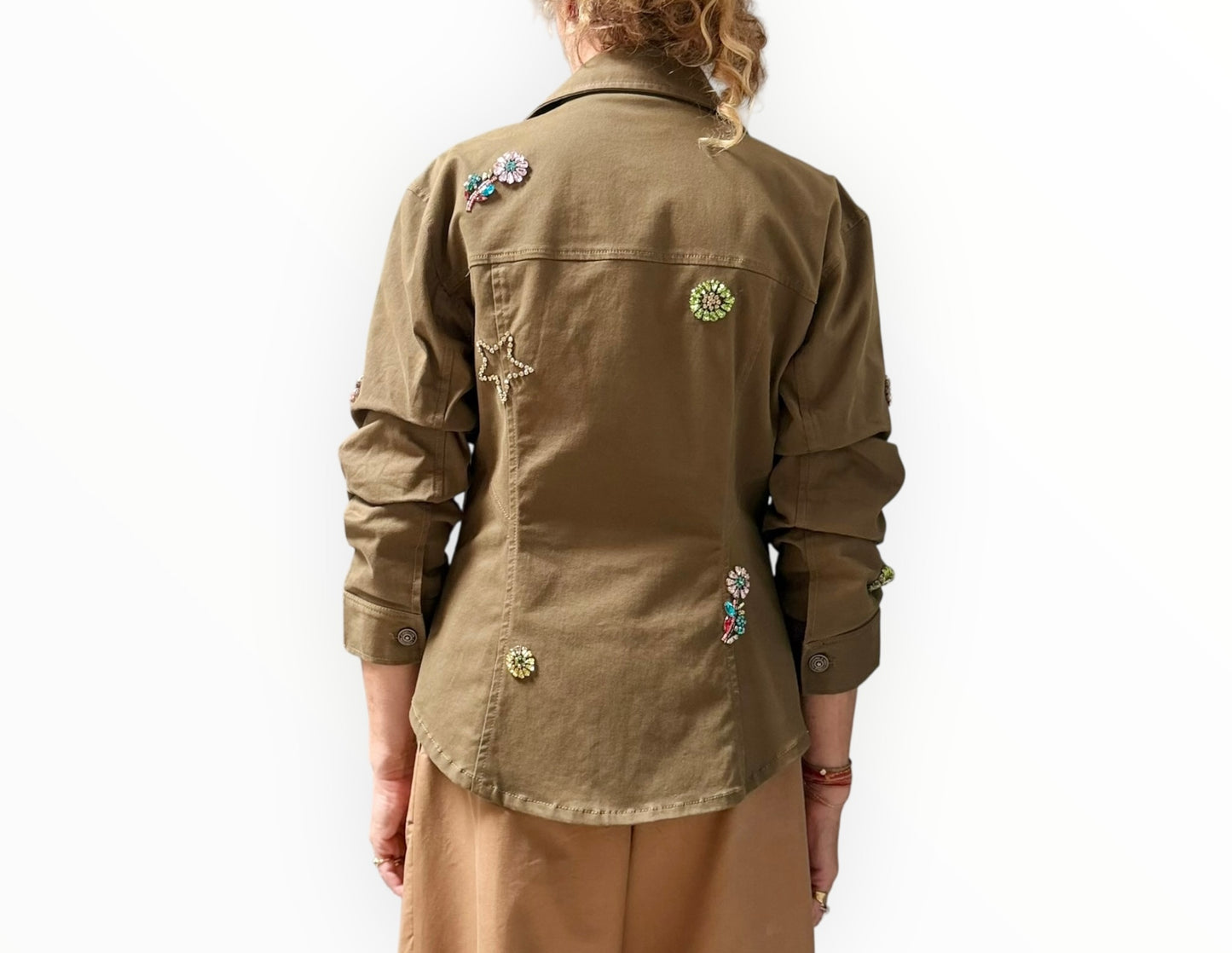 Cinq a Sept Ditsy Love Scrunched Canyon Jacket - Khaki - Size AU12