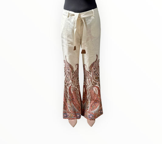 Zimmermann Printed Flared Pants - Beige/Multi - Size 1