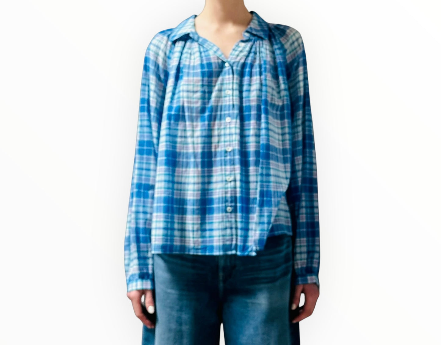 Xirena Cotton Long Sleeve Shirt - Blue Check - Size S