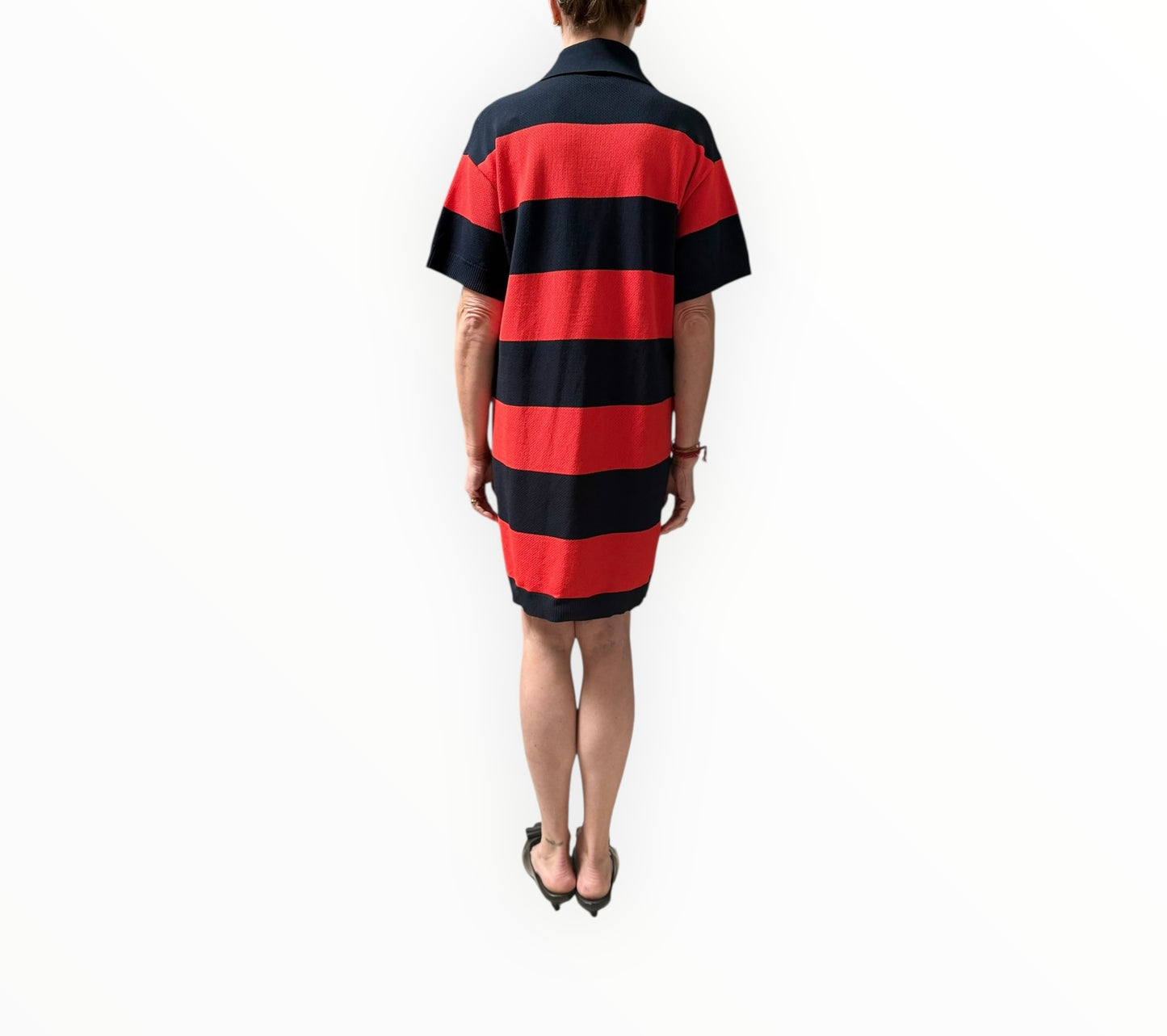 Oroton Rugby Stripe Dress - Red/Navy - Size S