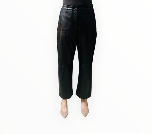 Khaite Wide Leg Leather Pants - Black - Size AU10