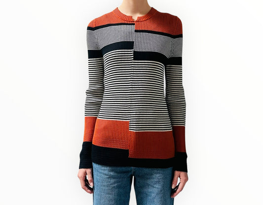 Proenza Schouler Striped Textured Knit - Black/White/Rust - Size M