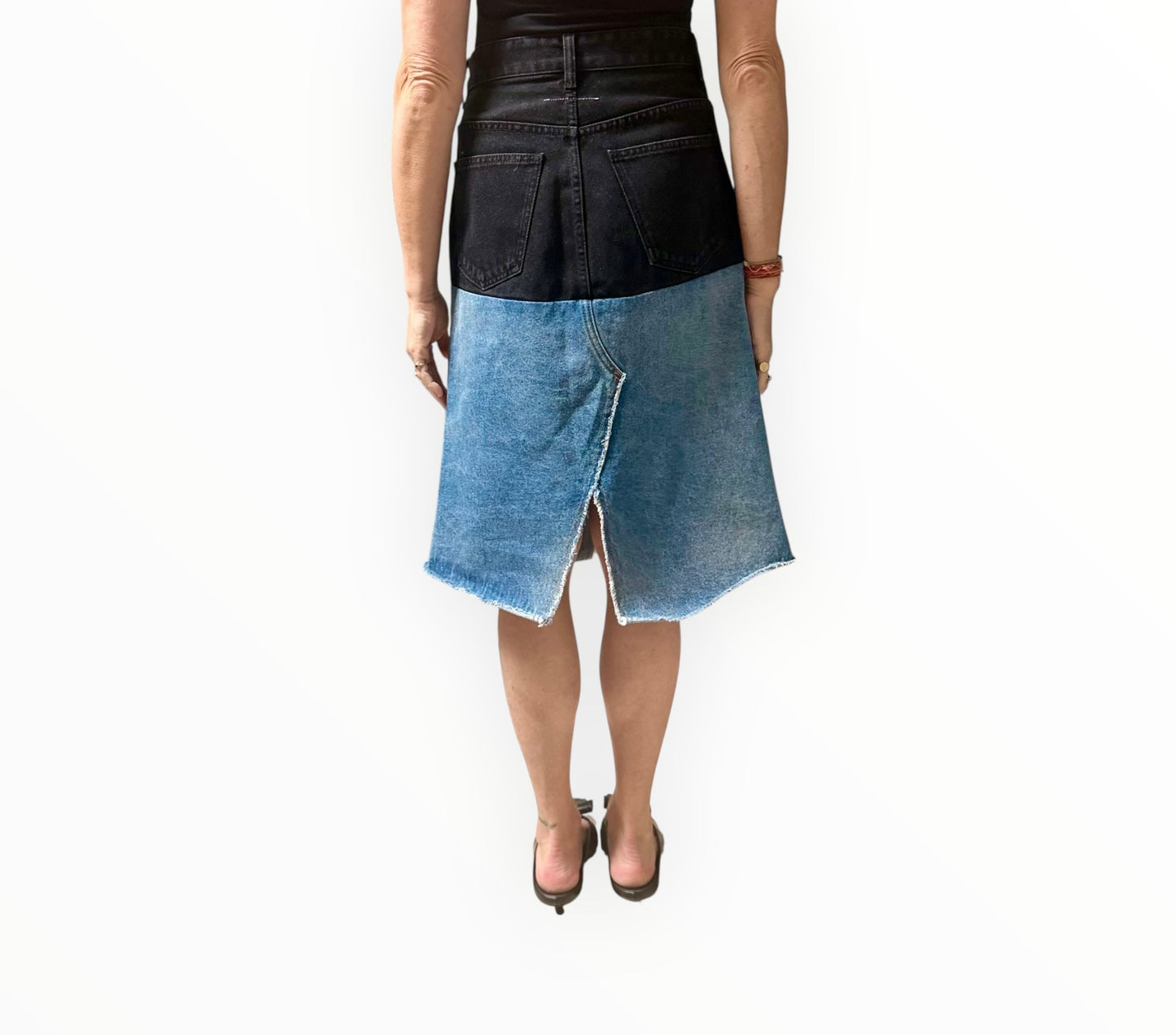Maison Margiela MM6 Two-Tone Patched Denim Skirt - Black/Blue - Size 38