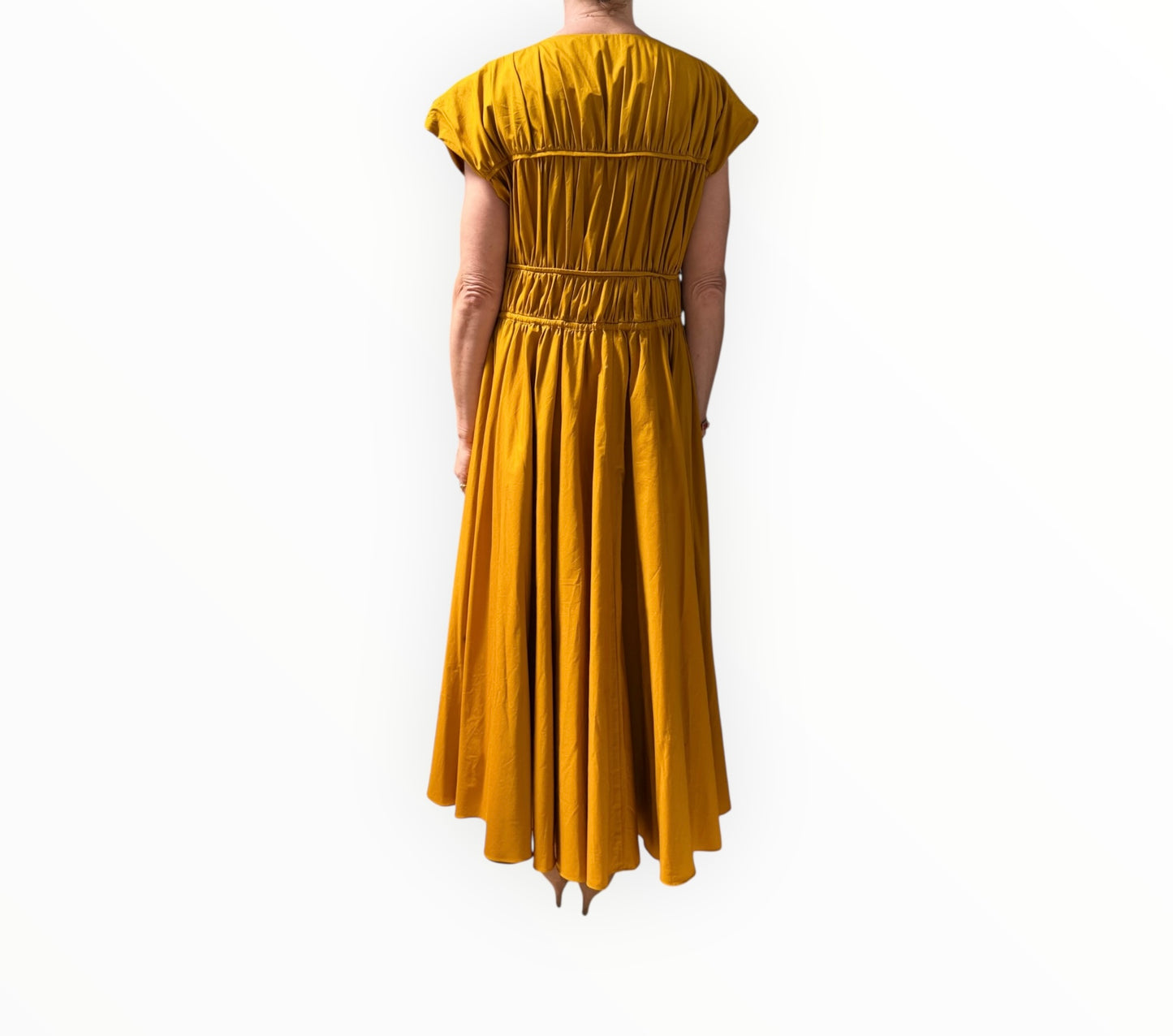 Tove Cedar Ruched Midi Dress - Mustard - Size M
