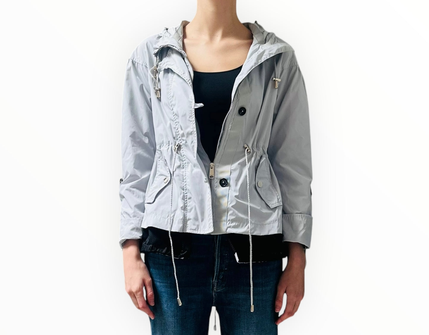 Max & Co Cropped Rain Jacket with Mesh Hem - Silver - Size 40