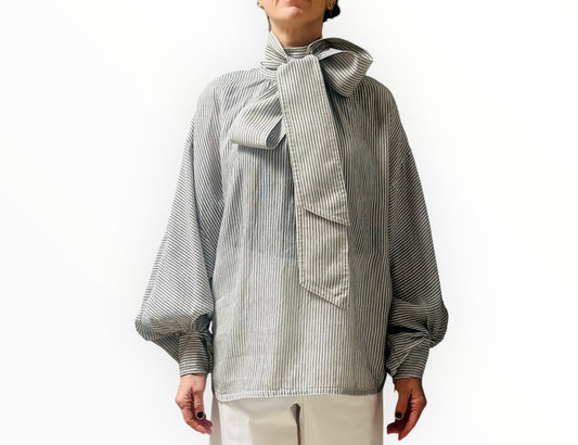 Zimmermann Striped High Neck Shirt - Black/White - Size M