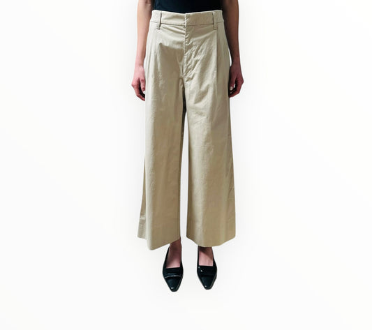 Bassike Wide Leg Cotton Pants - Beige - Size 0