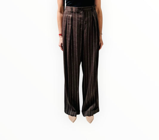 Lee Mathews Stripe Cuffed Pants - Brown - Size 4