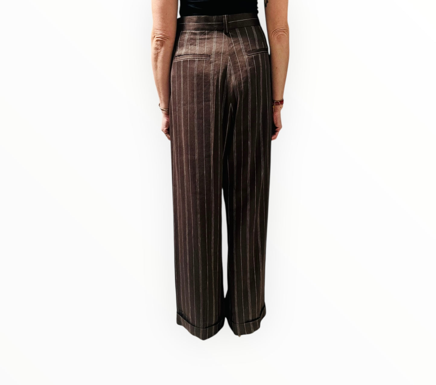 Lee Mathews Stripe Cuffed Pants - Brown - Size 4
