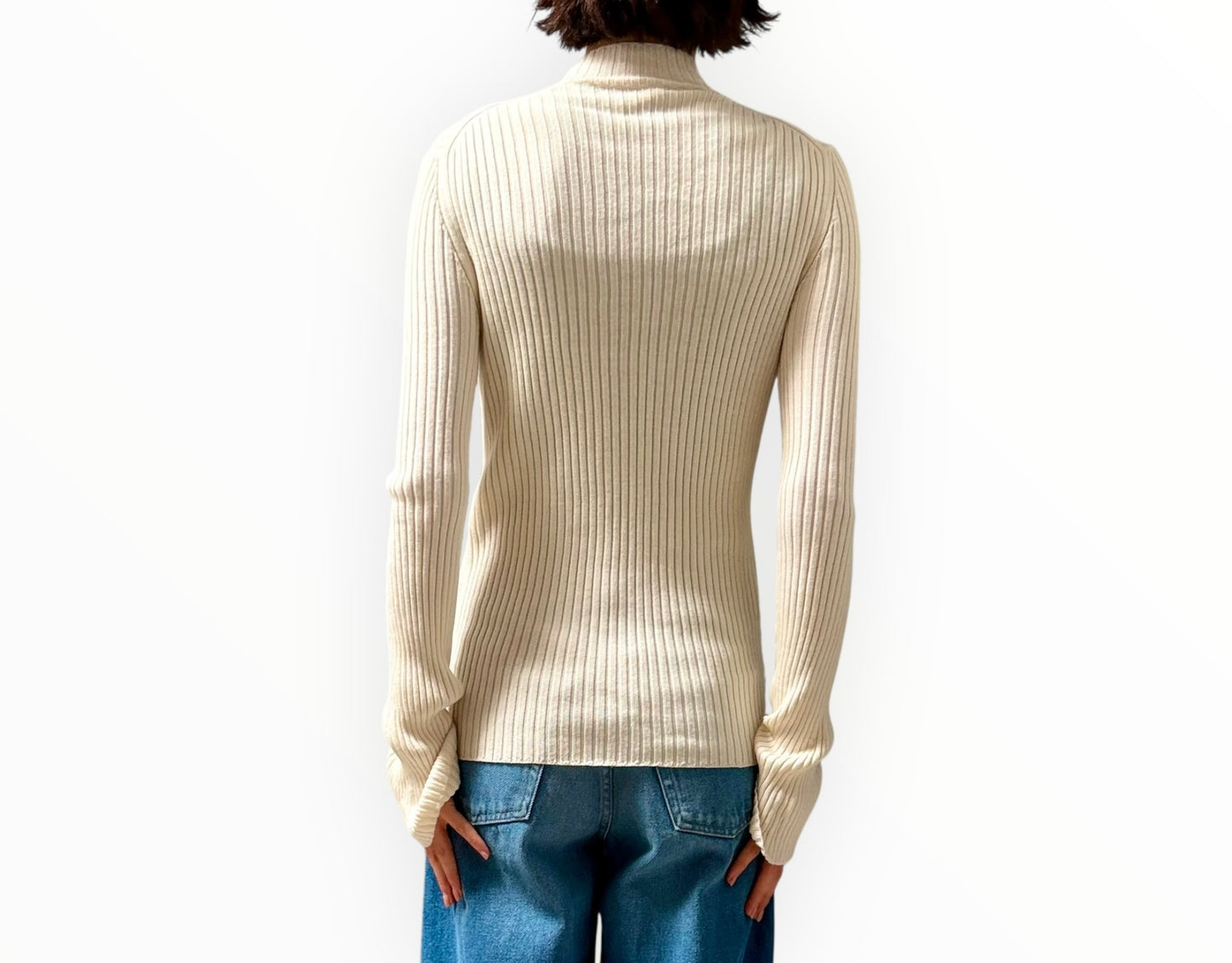 Chloe Mock-Neck Ribbed Top - Lovely White - Size S