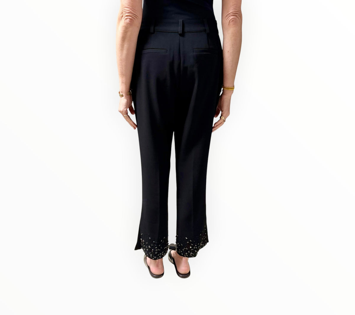 RT006263 Cinq A Sept Rhinestone Cuff Pants - Black - Size AU8