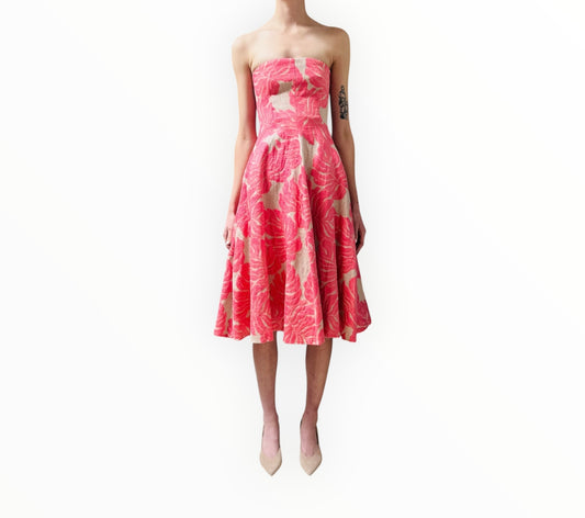 Scanlan Theodore Jacquard Strapless Dress - Pink/Beige - Size AU6