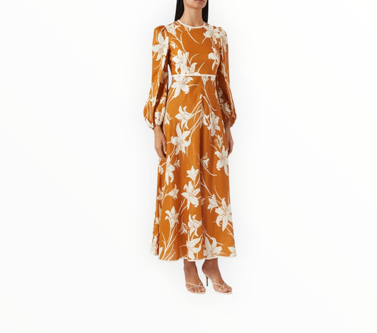 Zimmermann Acadian Floral Linen Maxi Dress - Dark Orange - Size 3