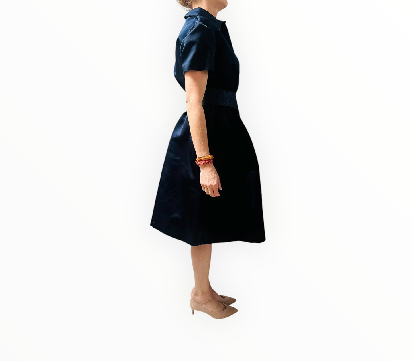 Christopher Kane Heavy Satin Dress with Belt - Midnight - Size 12