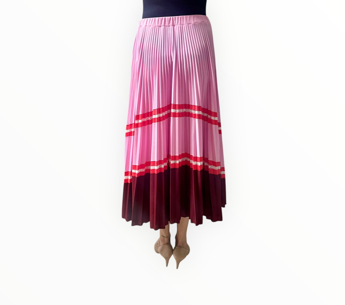 Valentino Horizonal Striped Skirt - Pink/Red/Burgundy - Size S