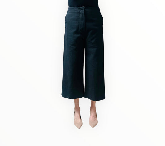 Ganni Cropped Wide Leg Pants - Black - Size 34