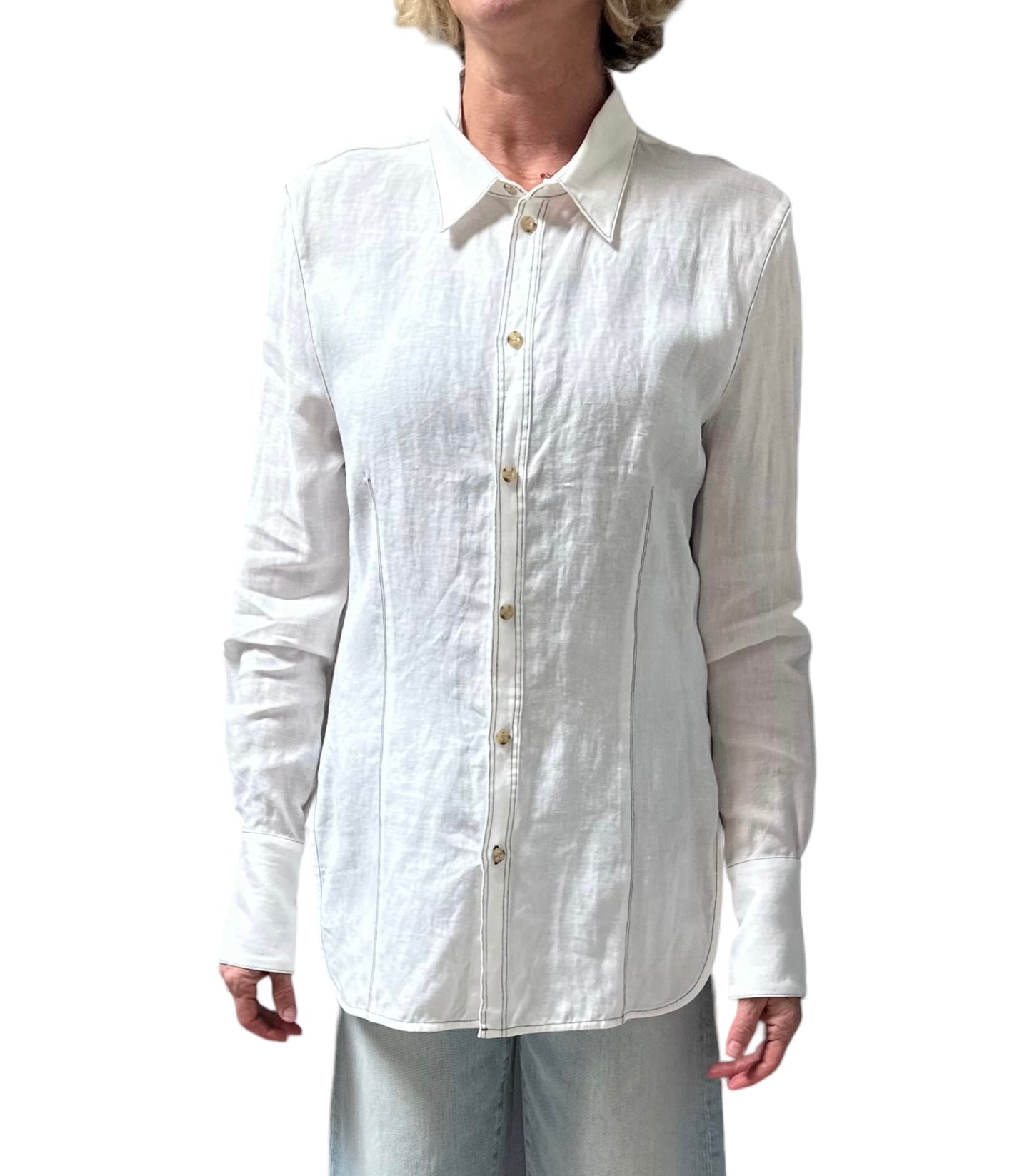 Bassike Contrast Stitch Shirt - White - Size 2
