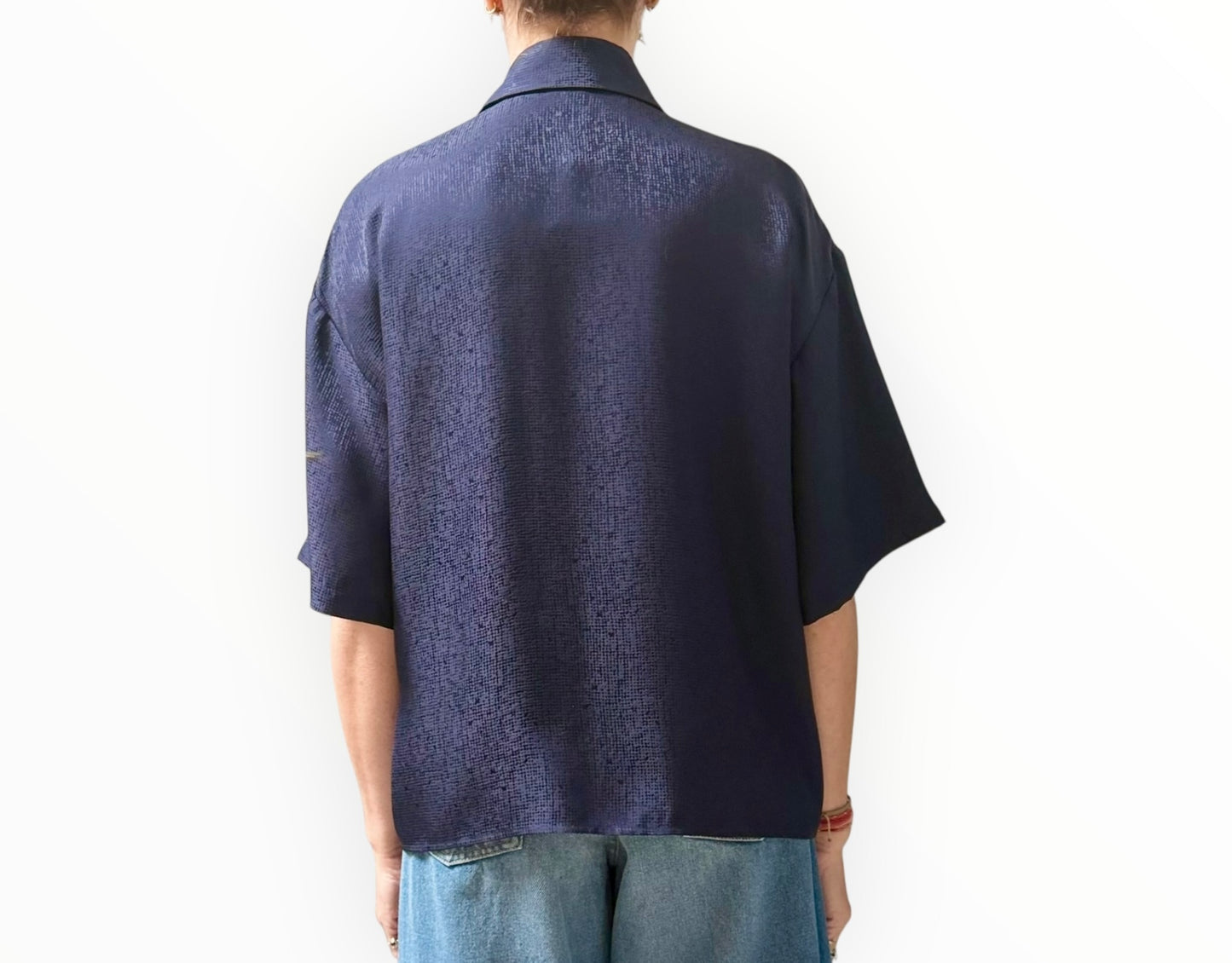 Scanlan Theodore Textured Silk Shirt - Navy - Size AU8
