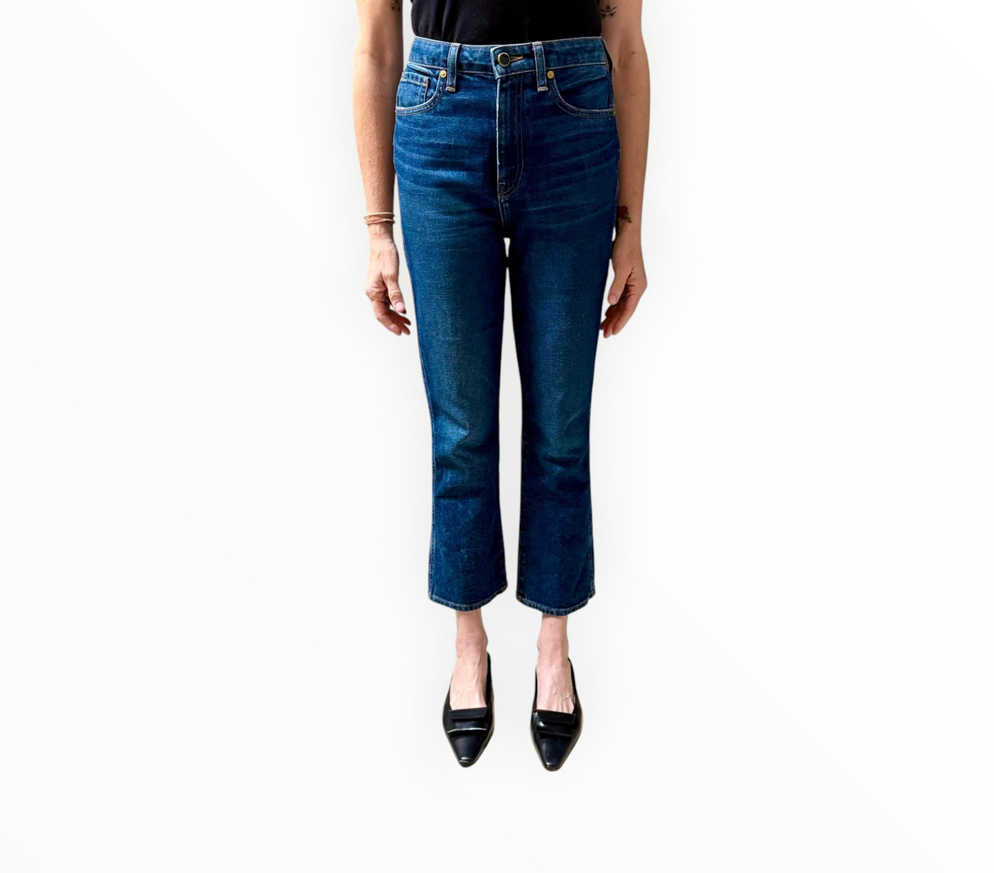 Khaite Benny Kick Flare Jeans - Mid Blue - Size 26